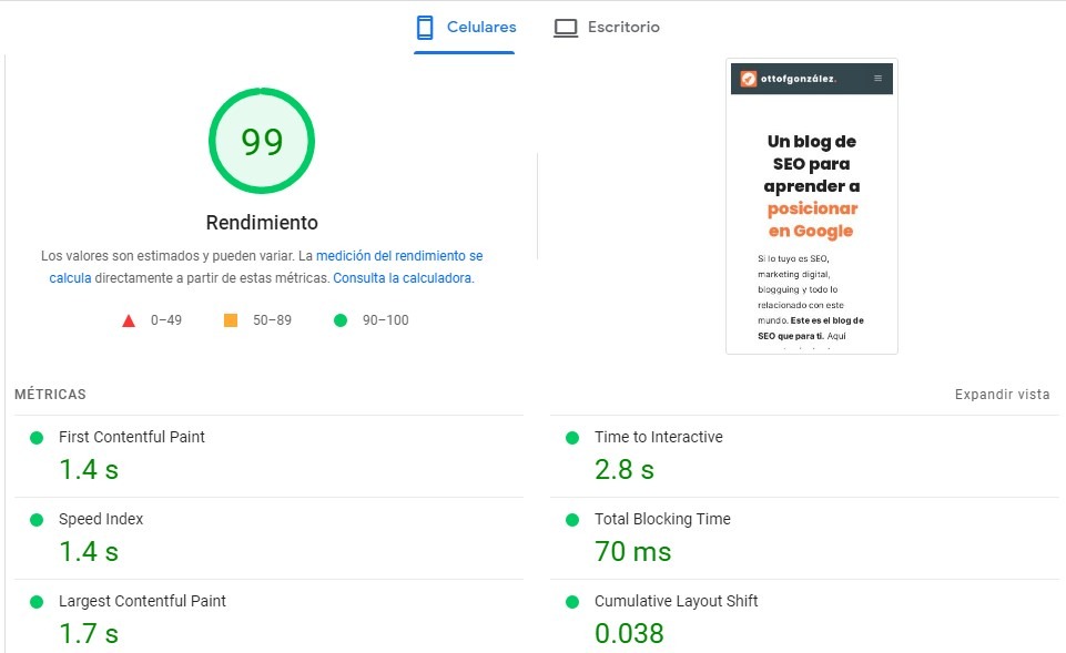 PageSpeed Insights analisis de velocidad de carga