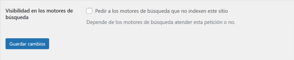 Ajustes de lectura en WordPress.